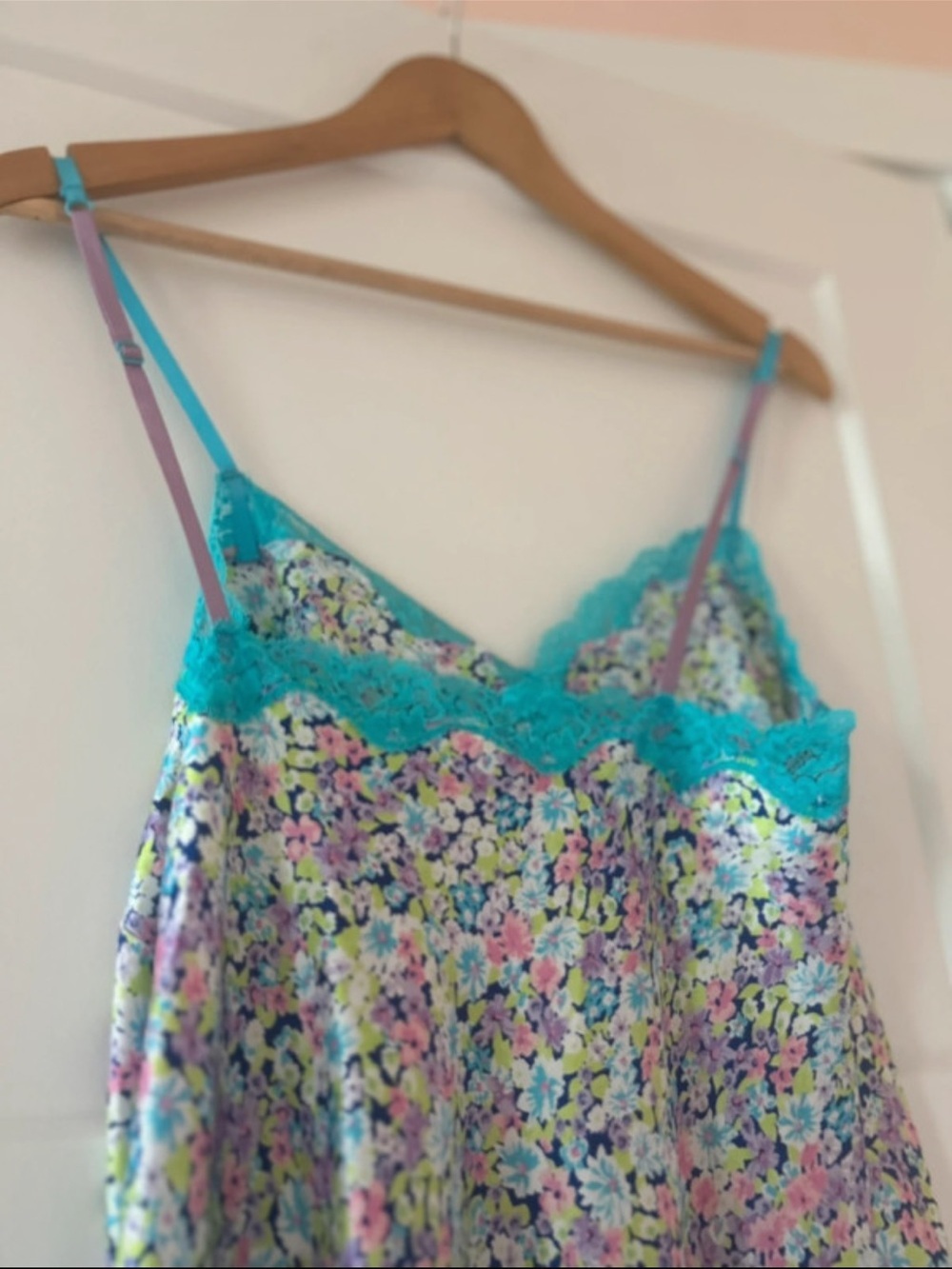 Victoria's Secret Teal-Trim Pastel Floral Satin Chemise - Picture 10 of 11
